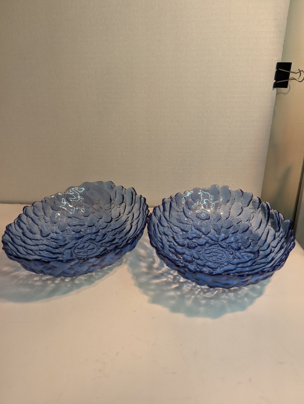 Two Blue glass bowls appear to be vintage pieces designed by Uno Westerberg.